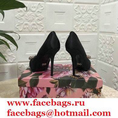 Dolce  &  Gabbana Heel 10.5cm Satin Pumps Black with Crystal Bow 2021